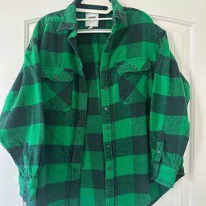 Aerie Womens Green and Black Plaid Button Down Shirt